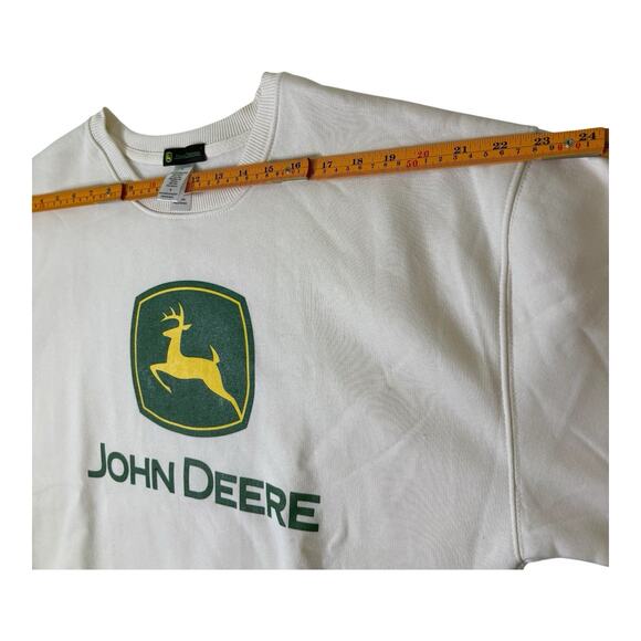 John Deere Sweatshirt Men’s Medium Cream White Crewneck Pullover Logo Vintage - Picture 4 of 5
